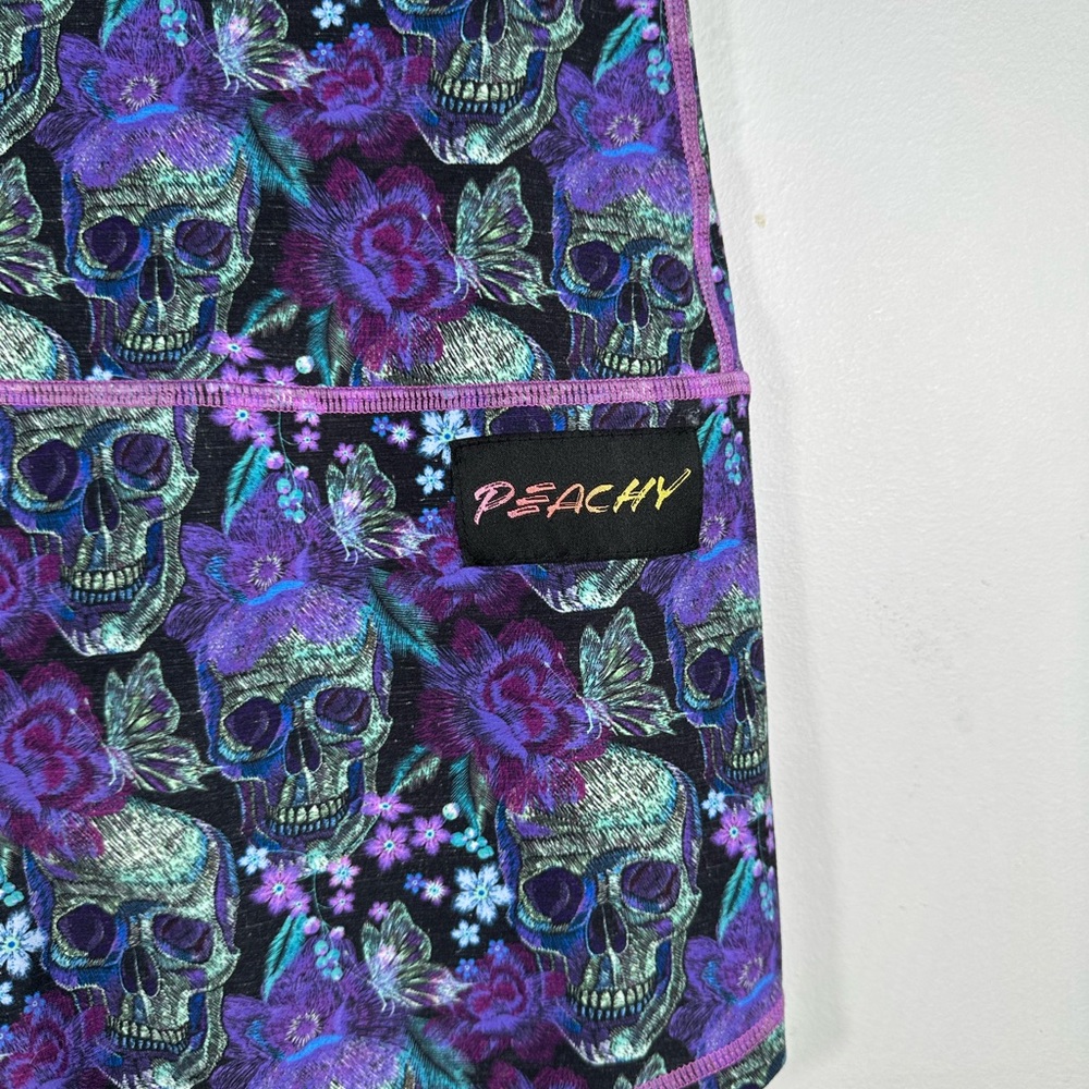 Peachy Athletic Shorts Women’s Large Purple Skull Floral Compression Yoga - Picture 6 of 7